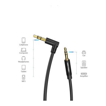 Кабель аудио Vention BAKBD-T Jack 3,5 mm M/Jack 3,5 mm M угол 90 0.5м черный 