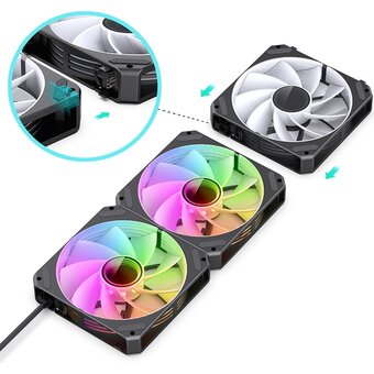  Вентилятор JONSBO ZG-120BR(3 in 1) Black 120х120х25мм Reverse (ARGB LED, 500-1500об/мин, обратный поток, черный) Retail 