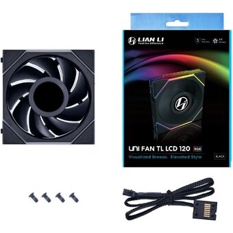  Вентилятор Lian Li Uni Fan TL LCD 120 Black /12TLLCD1B/ (G99.12TLLCD1B.R0) 120x125x28мм (1.6” LCD дисплей, PWM, ARGB, 200-1900 об/мин, 27dBa) 