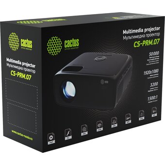  Проектор Cactus CS-PRM.07WT.WUXGA Full HD LCD 3200Lm LS 320Lm ANSI (1920x1080) 1500:1 ресурс лампы:30000часов 1xUSB typeA 3xHDMI 1.5кг 