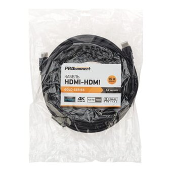  Шнур Proconnect 17-6209-6 HDMI-HDMI gold, 15m с фильтрами PE bag 