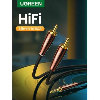  Кабель UGREEN AV170 80847 3.5mm Male to 2*RCA Copper Case Braided Aux Cable 2m Black/Dark Copper 
