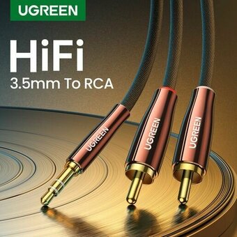  Кабель UGREEN AV170 80847 3.5mm Male to 2*RCA Copper Case Braided Aux Cable 2m Black/Dark Copper 