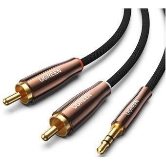  Кабель UGREEN AV170 80847 3.5mm Male to 2*RCA Copper Case Braided Aux Cable 2m Black/Dark Copper 
