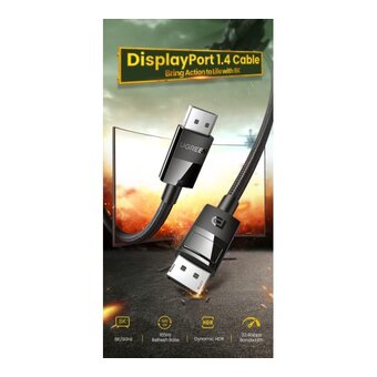  Кабель UGREEN DP114 80391 DP 1.4 Male to Male Plastic Case Braided Cable 1,5m Black 