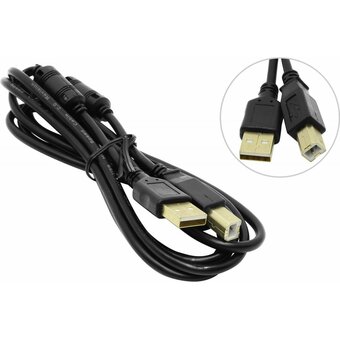  Кабель 5bites UC5010-018A USB2.0, AM/BM, зол.разъемы, ферр.кольца, 1.8м, черный 