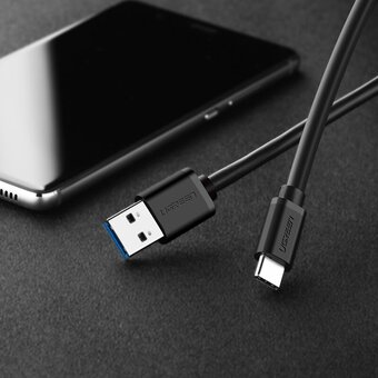  Кабель UGREEN US184 20882 USB 3.0 A Male to Type C Male Cable Nickel Plating 1m Black 