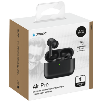 Наушники TWS Deppa Air Pro Black с беспроводной зарядкой 