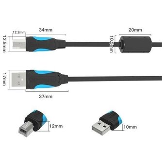 Кабель Vention VAS-A16-B800 USB 2.0 AM/BM 8м черный 