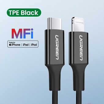  Кабель UGREEN US171 60752 USB-C to Lightning Cable M/M Nickel Plating ABS Shell 2m Black 