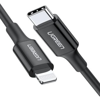  Кабель UGREEN US171 60752 USB-C to Lightning Cable M/M Nickel Plating ABS Shell 2m Black 