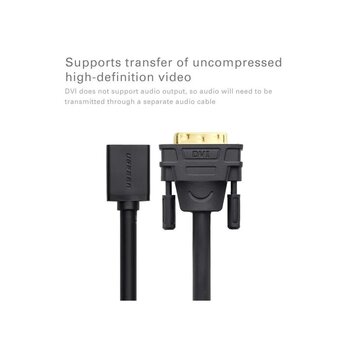  Адаптер UGREEN 20118 DVI Male to HDMI Female Adapter Cable 22cm Black 