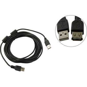  Удлинитель Exegate EX294765RUS USB 2.0 EX-CCFUSB2-AMAF-5.0F (Am/Af, позолоченные контакты, ферритовые кольца, 5м) 