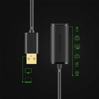  Кабель UGREEN US121 10319 USB 2.0 Active Extension Cable with Chipset 5m Black 
