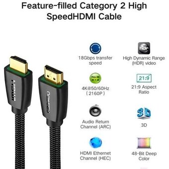  Кабель UGREEN HD118 40411 HDMI Male To Male Cable With Braid 3m Black 