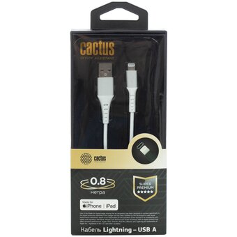  Кабель Cactus CS-LG.USB.A-0.8 USB m-Lightning m 0.8м белый 