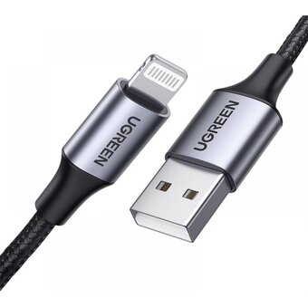  Кабель UGREEN US199 60158 Lightning to USB-A 2.0 Cable 2m Black 