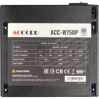  Блок питания Accord ACC-W750P ATX 750W 80 Plus White (20+4pin) 120mm fan 6xSATA RTL 