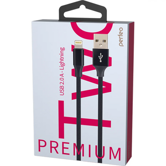  Кабель для iPhone PERFEO I4319 USB-8 PIN Lightning силикон, черный, 2м, бокс 