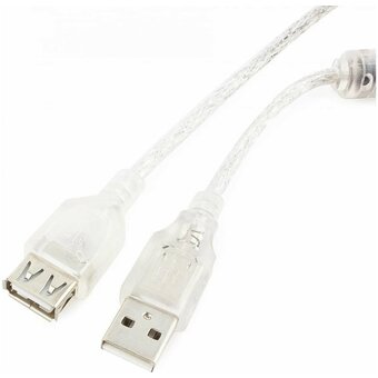  Кабель удлинитель Cablexpert CCF-USB2-AMAF-TR-6 USB2.0 Pro, AM/AF, 1,8м, экран, 2 феррит.кольца, прозрачный 