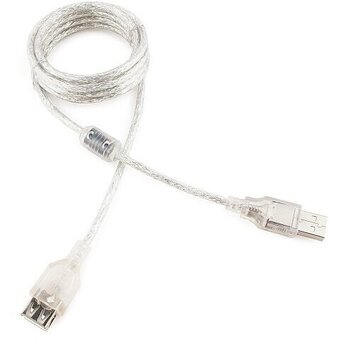  Кабель удлинитель Cablexpert CCF-USB2-AMAF-TR-6 USB2.0 Pro, AM/AF, 1,8м, экран, 2 феррит.кольца, прозрачный 
