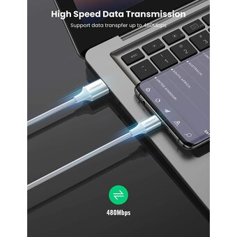  Кабель UGREEN US288 60133 USB-A 2.0 to USB-C Cable Nickel Plating Aluminum Braid 2m Silver 