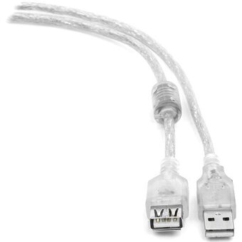  Кабель удлинитель Cablexpert CCF-USB2-AMAF-TR-6 USB2.0 Pro, AM/AF, 1,8м, экран, 2 феррит.кольца, прозрачный 