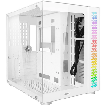  Корпус Ginzzu V580, RGB подсветка, закаленное стекло 1*USB 3.0,1*USB 2.0, AU Белый ATX 