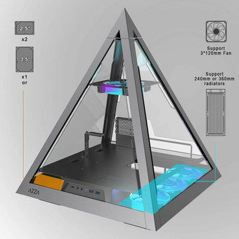  Корпус Azza Pyramid L черный/серебристый (CSAZ-804L Pyramid) без БП ATX 6x120mm 2xUSB3.0 audio bott PSU 