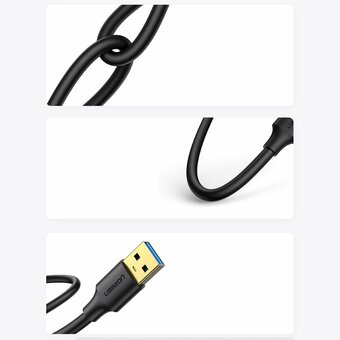  Кабель UGREEN US128 90576 USB-A 3.0 Male to Male Cable 3m Black 