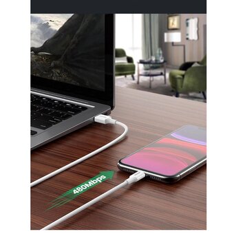  Кабель UGREEN US155 20730 USB-A Male to Lightning Male Cable Nickel Plating ABS Shell 2m White 