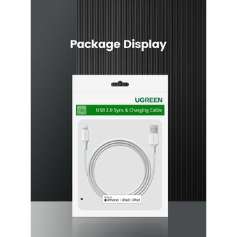  Кабель UGREEN US155 20730 USB-A Male to Lightning Male Cable Nickel Plating ABS Shell 2m White 