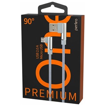  Кабель PERFEO U4805 USB2.0 A вилка - Micro USB вилка, угловой, серый, длина 1м, бокс 