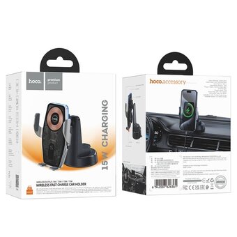 Автомобильный держатель HOCO HW27 Traveler infrared RGB wireless fast charging car holder (center console) черно-серый 