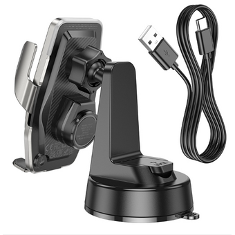  Автомобильный держатель HOCO HW27 Traveler infrared RGB wireless fast charging car holder (center console) черно-серый 