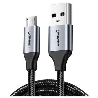  Кабель UGREEN US290 60146 USB 2.0 A to Micro USB Cable Nickel Plating Alu Braid 1m Grey/Black 