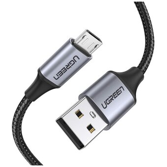  Кабель UGREEN US290 60146 USB 2.0 A to Micro USB Cable Nickel Plating Alu Braid 1m Grey/Black 