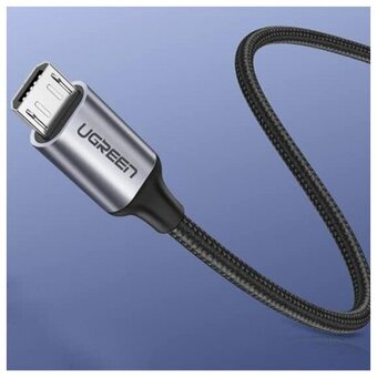  Кабель UGREEN US290 60146 USB 2.0 A to Micro USB Cable Nickel Plating Alu Braid 1m Grey/Black 