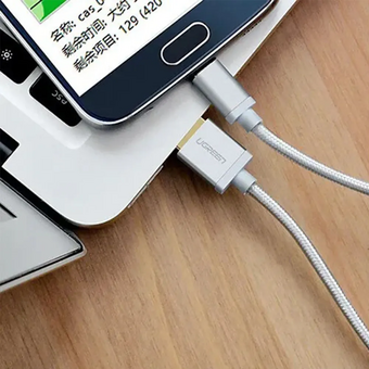  Кабель UGREEN US290 60151 USB 2.0 A to Micro USB Cable Nickel Plating Aluminum Braid 1m White 