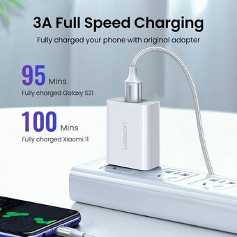  Кабель UGREEN US288 60409 USB-A 2.0 to USB-C Cable Nickel Plating Aluminum Braid 3m Silver 