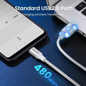  Кабель UGREEN US288 60409 USB-A 2.0 to USB-C Cable Nickel Plating Aluminum Braid 3m Silver 