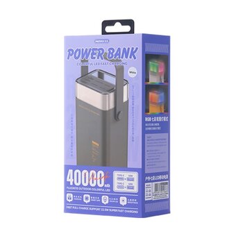  Аккумулятор внешний резервный REMAX RPP-596 Fluorite 20W+22.5W PD+QC Outdoor Colorful LED Fast Charging Power Bank 40000mAh белый 