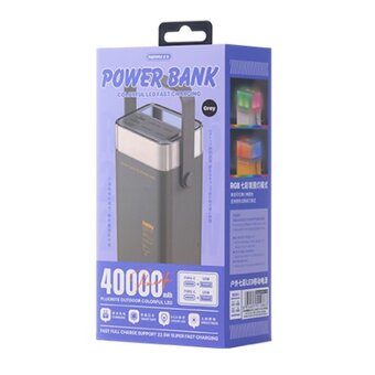  Аккумулятор внешний резервный REMAX RPP-596 Fluorite 20W+22.5W PD+QC Outdoor Colorful LED Fast Charging Power Bank 40000mAh серый 