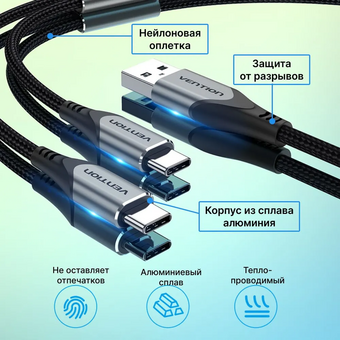  Кабель Vention CQOHF USB-CM х 2/USB 2.0 AM 1м 