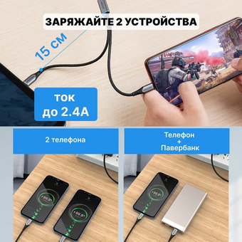  Кабель Vention CQOHF USB-CM х 2/USB 2.0 AM 1м 