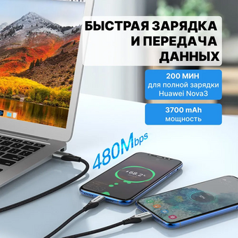  Кабель Vention CQOHF USB-CM х 2/USB 2.0 AM 1м 