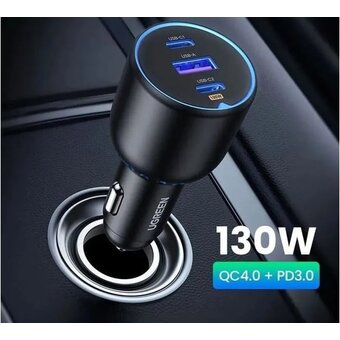  АЗУ UGREEN EC705 (35025) 2*USB-C PD+USB-A 130W Fast Car Charger Gray 