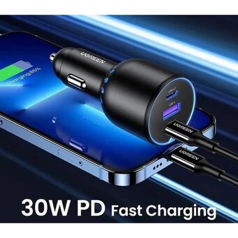  АЗУ UGREEN EC705 (35025) 2*USB-C PD+USB-A 130W Fast Car Charger Gray 