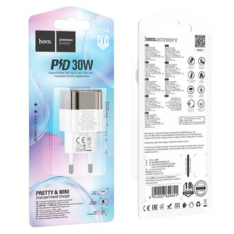  СЗУ HOCO C131A Platinum dual-port PD30W+QC3.0 charger EU 
