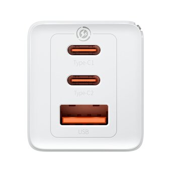  СЗУ Baseus GaN5 Pro CCGP120202 Fast Charger 2C+U 65W EU Cable Type-C to Type-C 1m White 